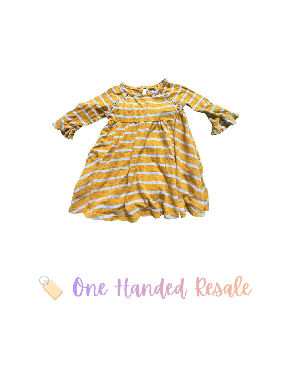 💛 Old Navy Mustard Yellow White Striped Kids Toddler Girls Dress 18-24M